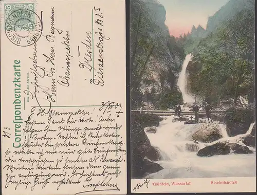 Bischofshofen Bahnhof 1907, Ak Gainfeld Wasserfall