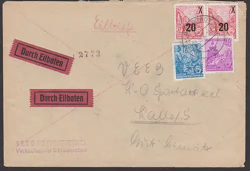 Halberstadt Eil-Doppelbrief mit 48 Pfg. Dresdner Zwinger Kronentorm Abs. HO Sportartikel, portogenau