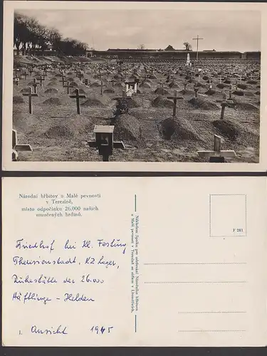 Terezine Theresienstadt Friedhof , KZ-Lager Photokarte Ansicht 1945