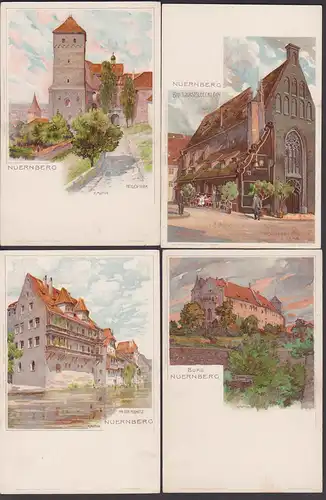 Nürnberg Vestener Turm. Bratwurstglöcklein, Burg, Ganse Maennchen An der Pegnitz, Steindruck unbeschrieben