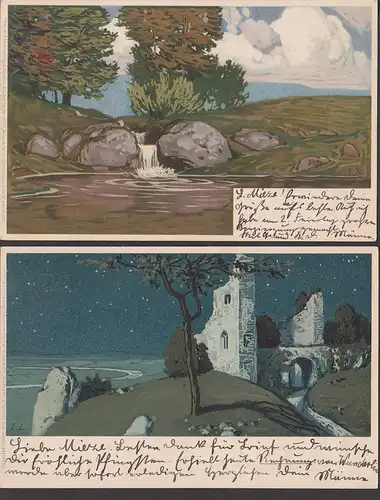 Steindruck Künstlerkarten Meissner &amp; Buch Leipzig Abseits der grossen Strasse, von Halensee nach Tharandt