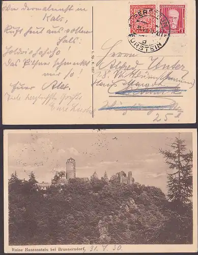 Fürstein Perschstejn 1929 Runine Hassenstein bei Brunnersdorf 1930 Tschechien, Brunerow