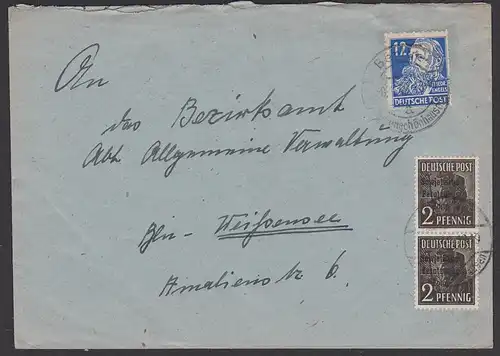 Berlin-Hohenschönhausen Ortsbrief 1948 Köpfe I und SBZ-Aufdruck, portogenau, an Behörde