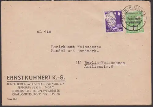 Berlin-Weissensee Ortsbrief Köpfe I und SBZ-Aufdruck, portogenau