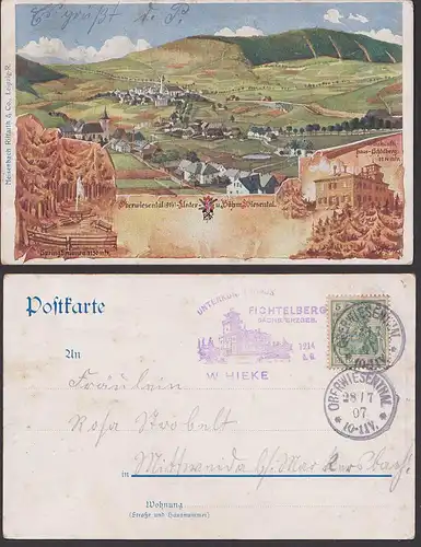 Oberwiesenthal 1907 mit Bergbaudenst. Fichtelberg W. Hieke, mit Böhmisch-Wiesenthal