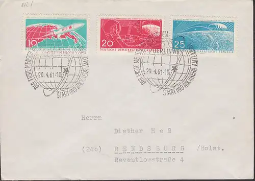 Kosmos Der erste Mensch im All Juri Gagarin, Raumschiff WOSTOCK I" FDC DDR 1961, SoSt. Berlin 20.4.61