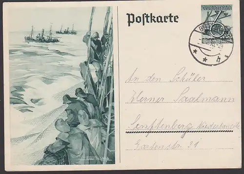 Germany P266 1935 Ganzsachenkarte WHW Bildpostkarte Fischfank, OSt. Bitterfeld