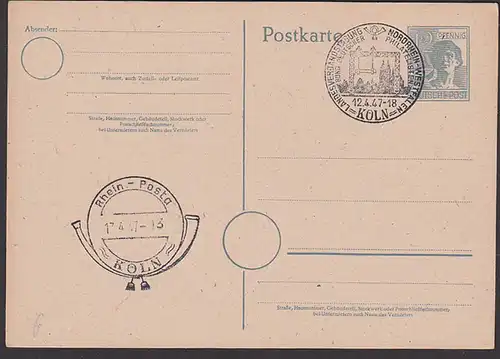 Köln GA 1947 Rhein-Posta Posthorn-Stempel Landestagung Nordrhein-Westfalen