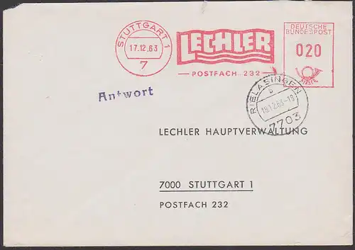 Stuttgart 1 AFS 1963 Lechler Antwort-Brief aus Rielasingen