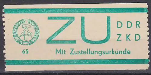 Zustellungsurkunde ZU-Streifen, postfrisch DDR ZKD E1 65 Pf