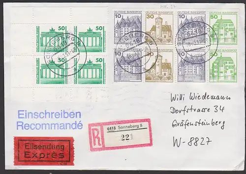 R-Eil-Brief mit Marken aus MHBl-Teil der DDR und kpl. BRD HBl. 27, Sonneberg nach VGW, rs. Eingangsst.