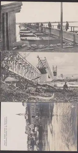 Belgrad Beograd Serbien, 3 Karten unbeschrieben Donau Eisenbahnbrücke Semlin, Pontonbrücke