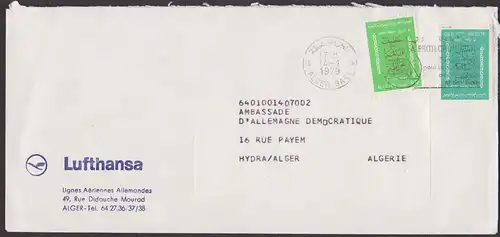 Algerie Alger Gare, letter  1979 from Lufthansa an Ambassade de la Democratique Allemande Hydra