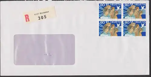 Biersfelden Helvetia 80 Rp(4) PTT UNION 1891-1991, R-Brief