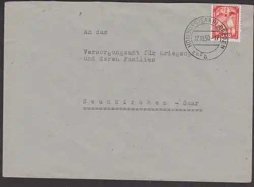 Homburg (Saar) - Beeden 15 Fr Steinkohle Bergbau Hunt Brief, Saarland 281 an Behörde 1950