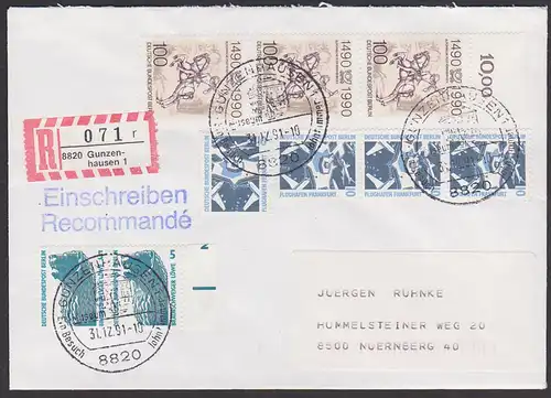 Berlin (West) Europäische Postverbindungen 1490 - 1990, 100 Pf(3) auf R-Brief