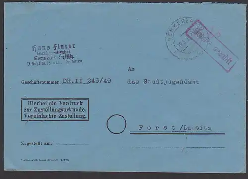 Germersheim Barfrankatur 1946 "Gebühr bezahlt" - Stempel  Gerichtsvollzieher nach Forst Lausitz