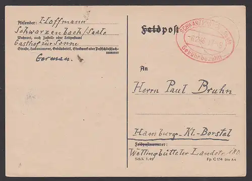 Schwarzenbach (Saale) Barfrankatur 1946 "Gebühr bezahlt" - Stempel Gasthof zur Sonne