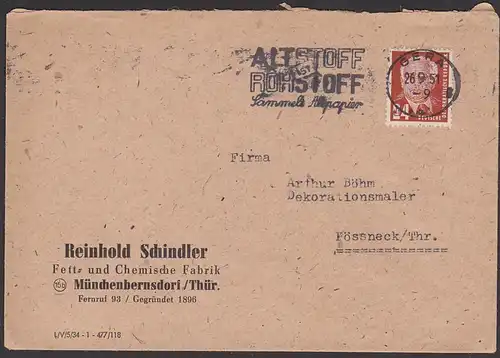 GERA MWSt. Altstoff ist Rohstoff Sammelt Altpapier 1951, Münchenbernsdorf / Thüringen