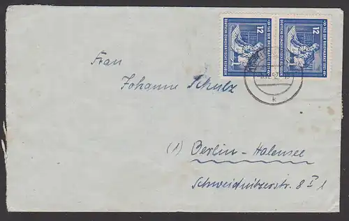 Tag der Briefmarke 1951 Junge Pioniere 12 Pf(2) mit Briefmarkenalbum und Philatelist Fernbrief
