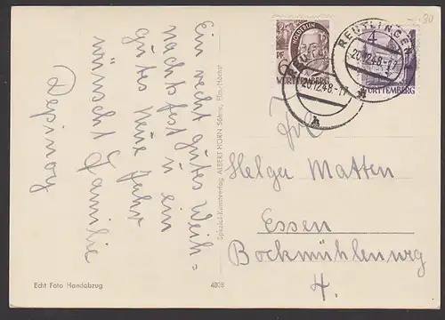 Reutlingen Württemberg MiF zw. II. und III. Ausgabe Hölderlin Kloster Bebenhausen auf Künstlerfotokarte  E. Hase