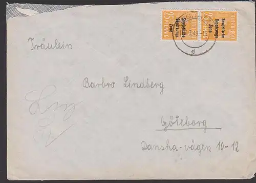 Oschatz 25 Pf (2) SBZ-Aufdruck 191, auf Auslandsbrief  nach Göteborg Schweden 18.3.49