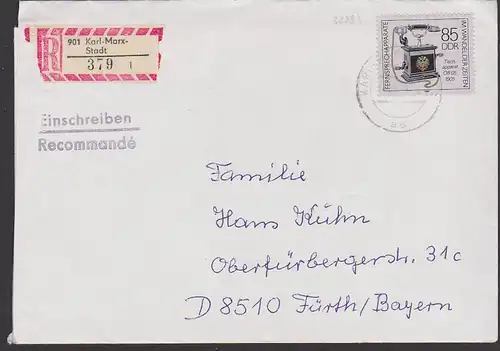 Telefon Fernsprechapparat 85 Pf 3229 auf R-Brief portogenau aus karl-Marx-Stadt