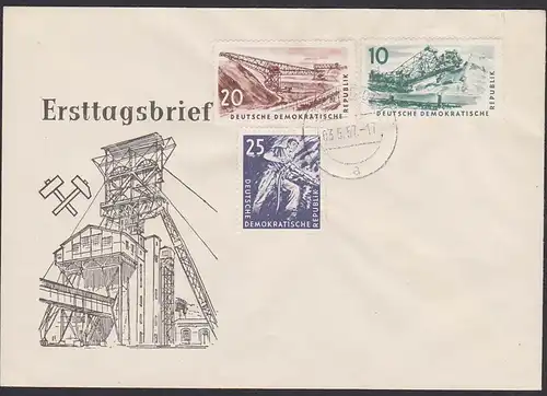 Kohle Brot der Industrie 1957 FDC 569/71 Bagger Bergmann Tagebau, montan