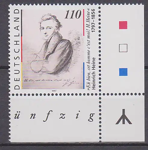 Heinrich Heine r.u. Eckrandstück mit Rune aus der 1. Auflage Mi. 1962 postfrisch