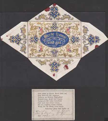 Patenbrief  mit Spruch von 1852, lettre parrain, Patented letter