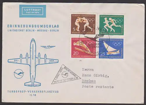 Turboprob IL18, Erstflug Berlin-Moskau 1. April 1960, frankiert mit Olympische Sommerspiele 1960 746/0