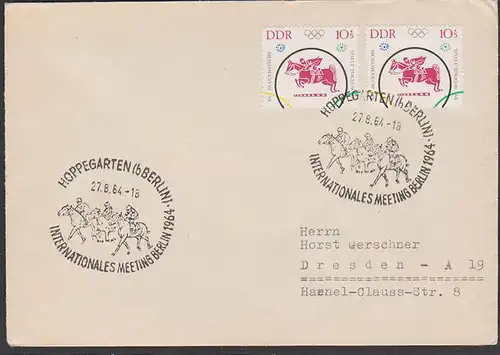 Hoppegarten b. Berlin SoSt. 1964 Internationales Meeting Reitsport 10+5 Pf(2) aus Olympia-Zdr. MiNr. 1040