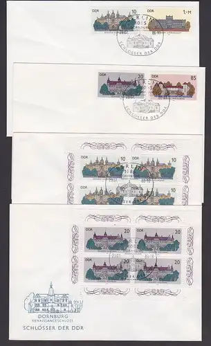 Schlösser der DDR 1986 FDC mit Kleinbogen MiNr. 3032/35 Güstrow Ludwigslust Rheinsberg