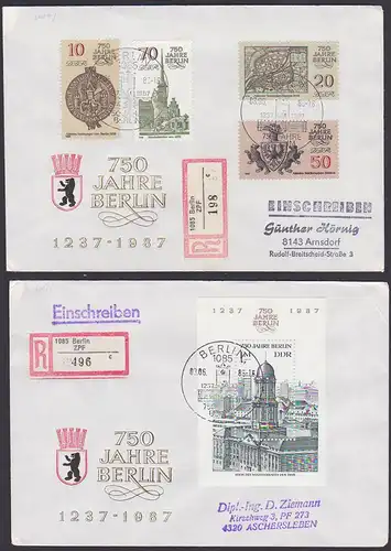 Berlin 750 Jahre 1986 FDC R-Brief MiNr. 3023/6 und Block 84 Berliner Bär, Nicolaikirche, Haus des Ministerrates