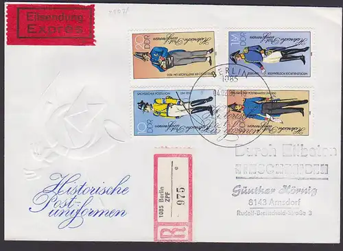 Historische Postuniformen der DDR 1986 FDC Eil-R-Brief MiNr. 2997/3000, Postillion Briefträger