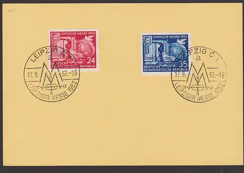 Leipzig Messe 1952 SSt. mit Windrose MiNr. 315/6 auf Unterlage