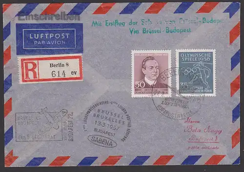 Erstflug SABENA Brüssel Bruxelles Budapest 1957, Aufbae in Berlin als R-Brief