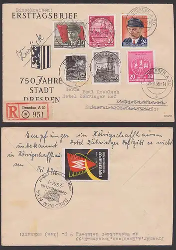 Dresden R-Brief Vignette Leipziger Messe 1956  Doppel-Bf nach Königschaffhausen, mit zurück, Hotel gibt es nicht