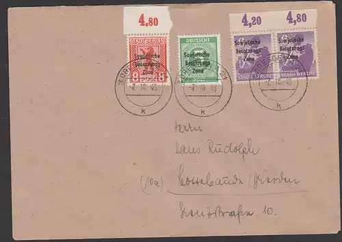 SBZ Bärenausgabe Berlin Oberränder in MiF mit 5 Pf. Ziffern - je mit SBZ-Aufdruck auf Fernbrief