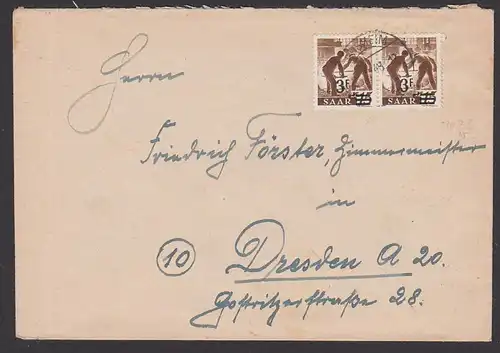 Saar Gersheim 1948 3 Fr auf 15 Pf, Brief nach Dresden, MiNr. 230ZII