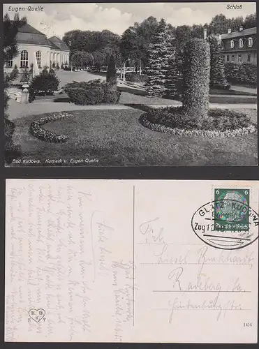 Chudoba Bad Kudowa Kudowa-Zdroj Bahnpostst. IGLATZ - KUDOWA 1935, Abb. Kurpark, Eugen-Quelle