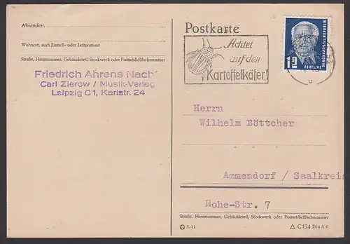 Wilhelm Pieck MWSt. "Achtet auf den Kartoffelkäfer" Leipzig geprüft BPP, va Wz 2XII