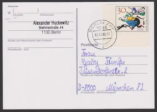 Tischlein Deck Dich aus Märchen-Klb., Auslandskarte Berlin - München DDR Währungsunion,  MiNr. 1240, 30 Pf "