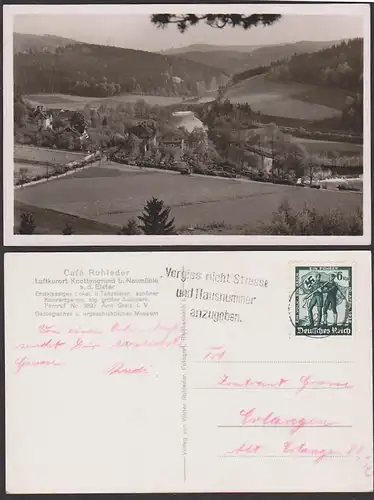 Knottengrund bei Neumühle a. d. Elster Cafe Rohleder Fotokarte 1936 MWSt. Jena Vergiss nicht ...