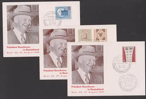 Besuch Präsident Eisenhower 1959 SoSt. Bonn Schmuckkarten Luftbrücke Brandenburger Tor Weltkongress