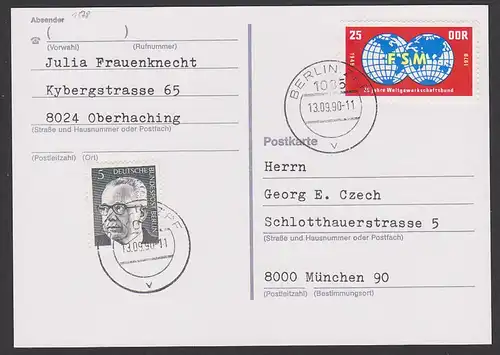 Berlin West Heinemann mit 25 Jahre Weltgewerkschaftsbund nach München, DDR Währungsunion