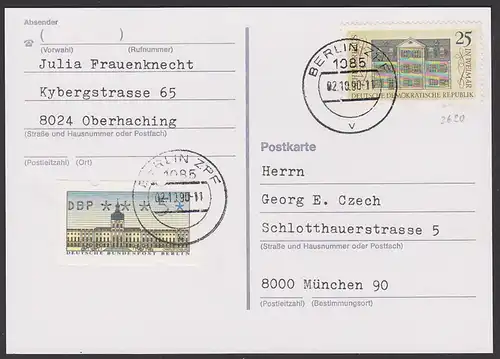 Berlin West Charlottenburg mit Weimar Schillerhaus MiNr. 2620 vom DDER-Letzttag nach München