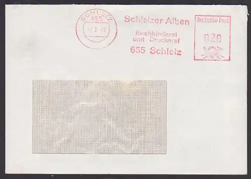 Schleiz Germany  Schleizer Alben Buchbinderei und Druckerei Absenderfreistempel 1961