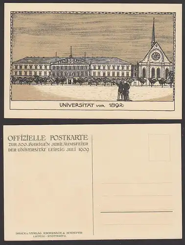 Leipzig offizielle Postkarte zur 500 jährigen Jubiläumsfeier der UniversitÃ¤t Juli 1909, unbeschriebene gute Erhaltung