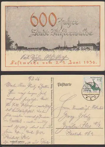 Finsterwalde 600 Jahre Festpostkarte 1936 gest. Cottbus, sorbisch: Grabin